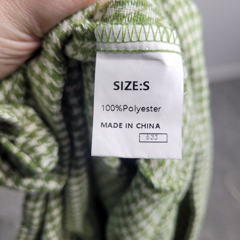 Green white gingham plaid print wide leg tradwife cozy overalls size small - Picture 7 of 7